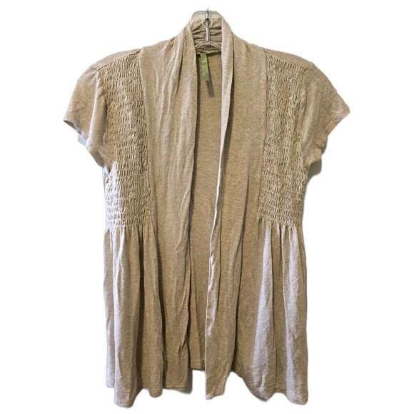 Vintage Y2K Short Sleeve Cardigan Smocked Cute Beige Boho Flowy School Sz M - Picture 6 of 6